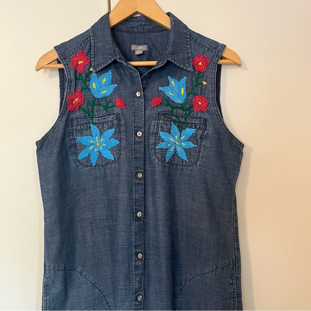 J. Jill Embroidered Chambray Tunic Top‎ | ShortDress – Women’s Small - Picture 8 of 14